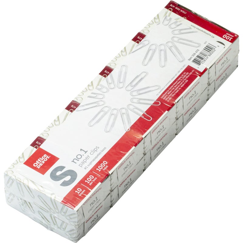 Office DepotÂ® Brand Paper Clips, No. 1 Regular, Silver, 100 Clips Per Box, Pack of 10 Boxes - Image 3